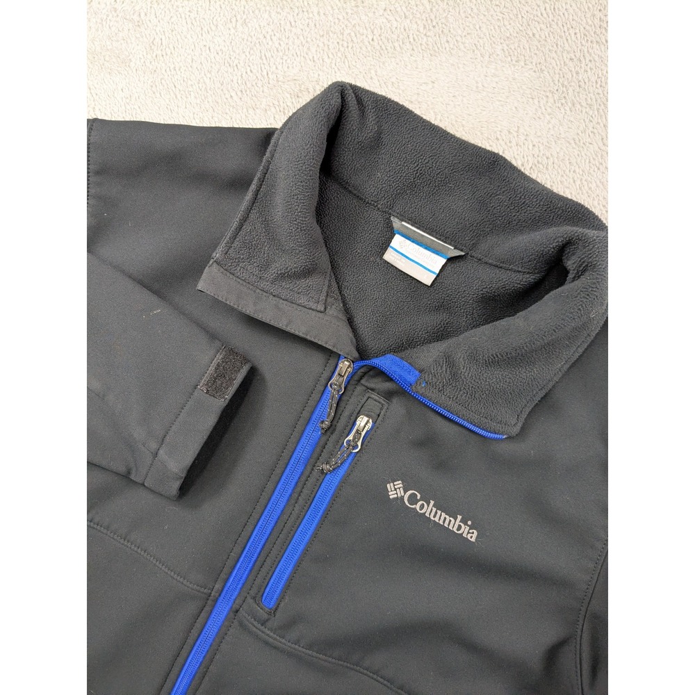 Columbia Mens Ascender Softshell Jacket Black Blue Zip Full Zip Fleece Lined L